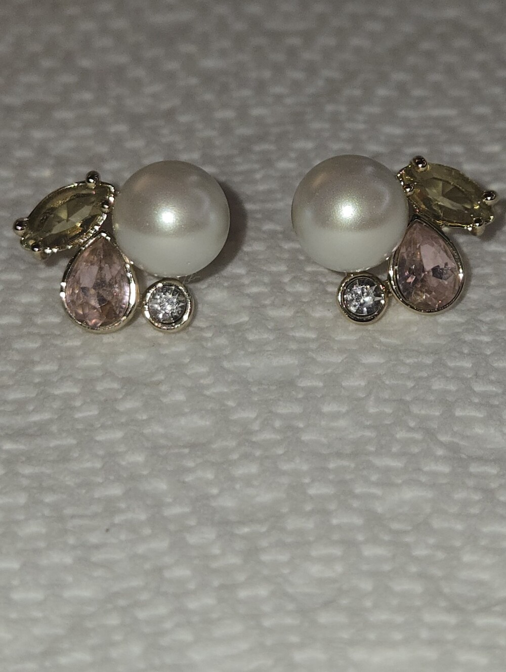 Draper James Pearl Stud Earrings with Pink Teardrop and Yellow Marquise Crystals